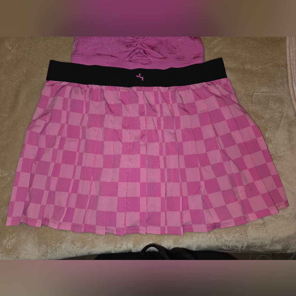 JoyLab Pink Checkerboard Skater Skirt with Black Waistband